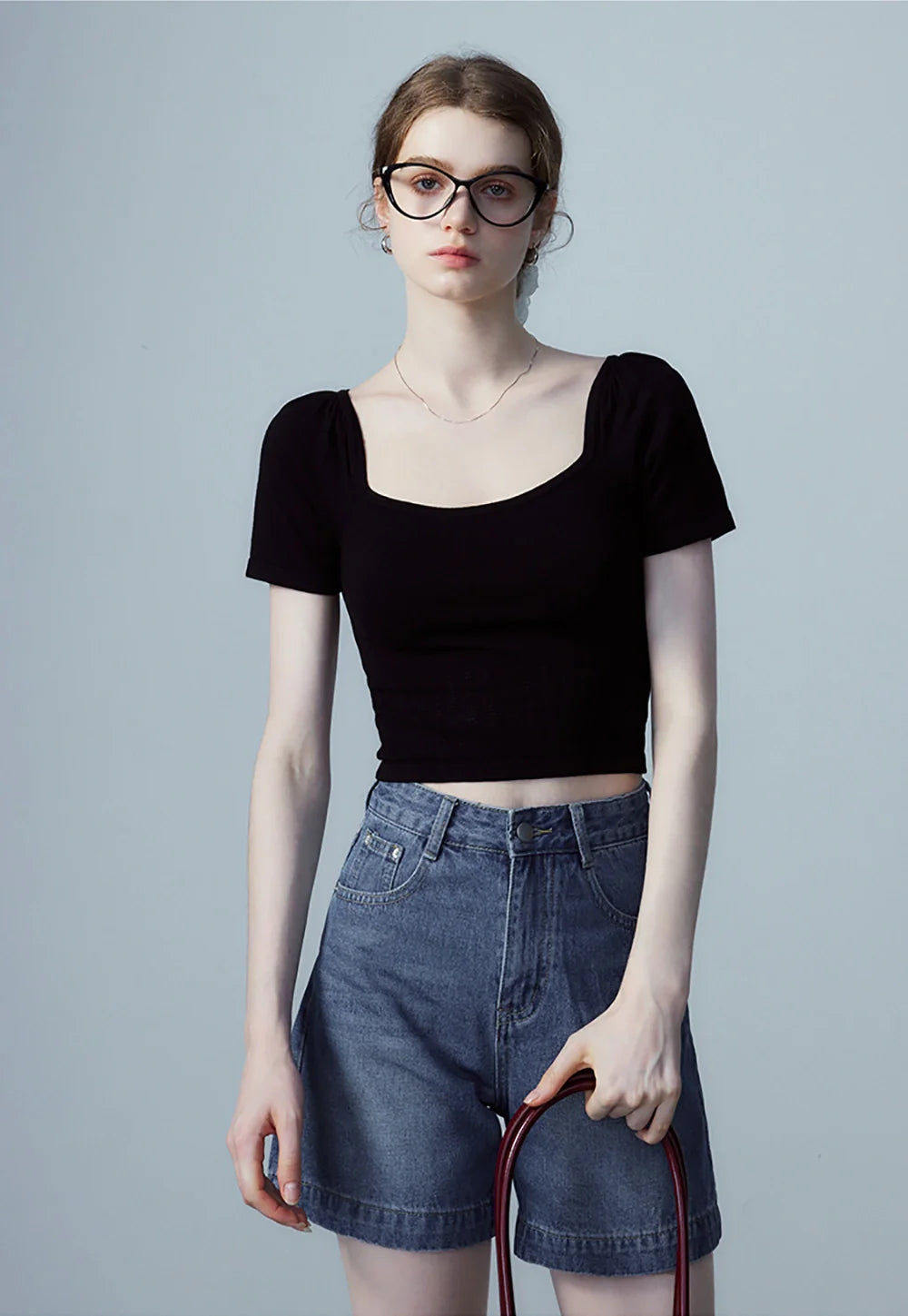 Kısa Kollu Fitilli Crop Top