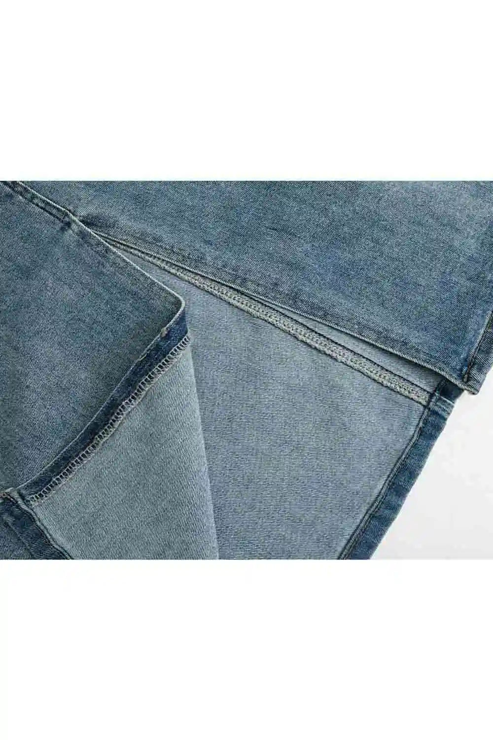 Klasik Beş Cepli Yüksek Bel Denim Midi Etek