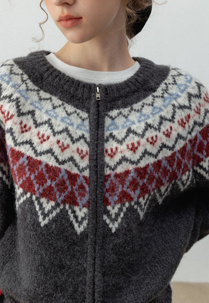 Fair Isle Fermuarlı Hırka