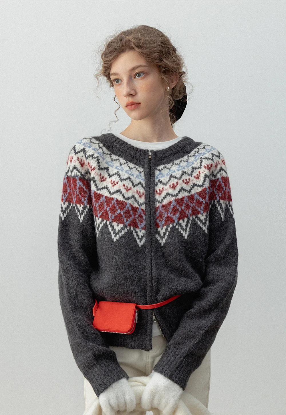 Fair Isle Fermuarlı Hırka