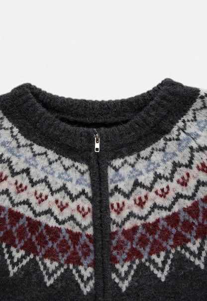 Fair Isle Fermuarlı Hırka