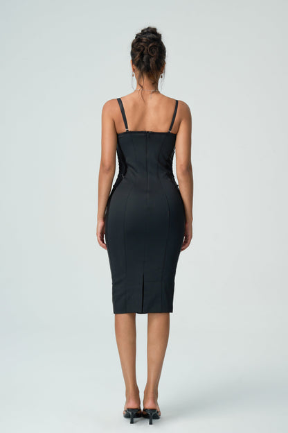 Adele Klasik Siyah Bodycon Slip Elbise